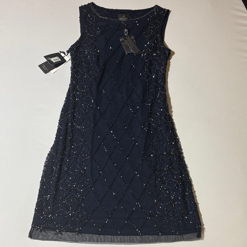 Adrianna Papell Navy Beaded Mini Dress
